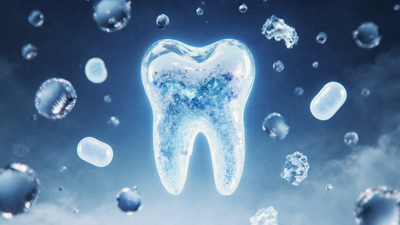 Symbolický obraz tvorby zubní sklovitě s přebytkem fluoridu