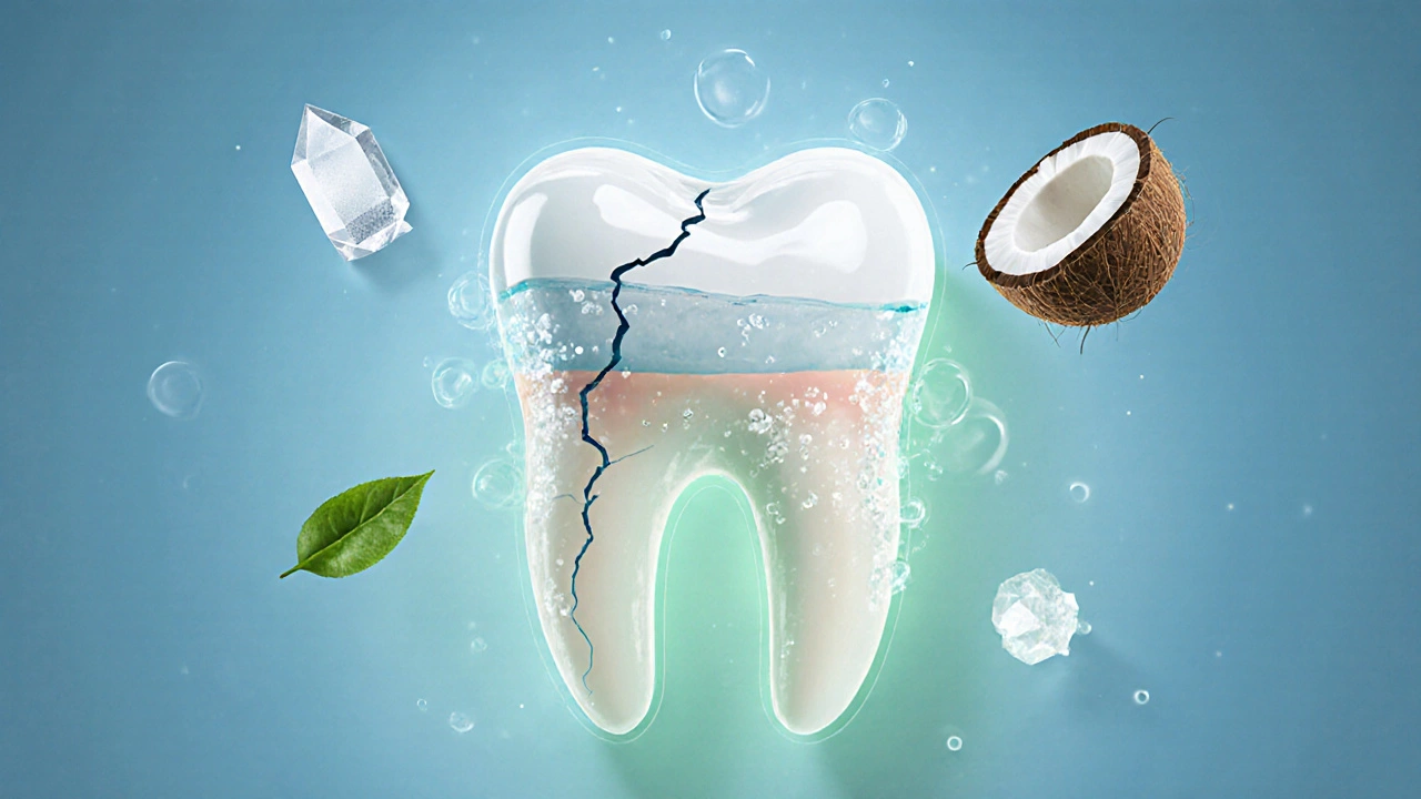 Zub se postupně hojí pod vlivem přírodních látek.