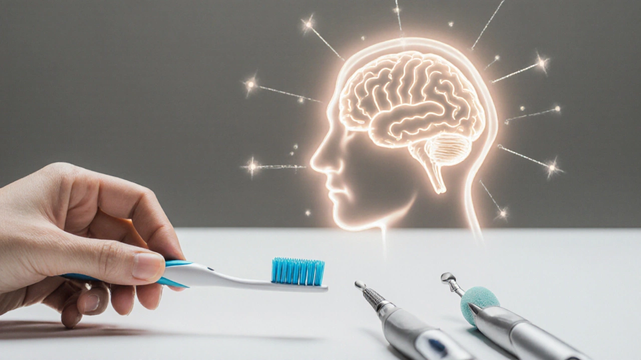 Zubní kartáček a nástroje pro hygieni spojené s tělem a zdravím.