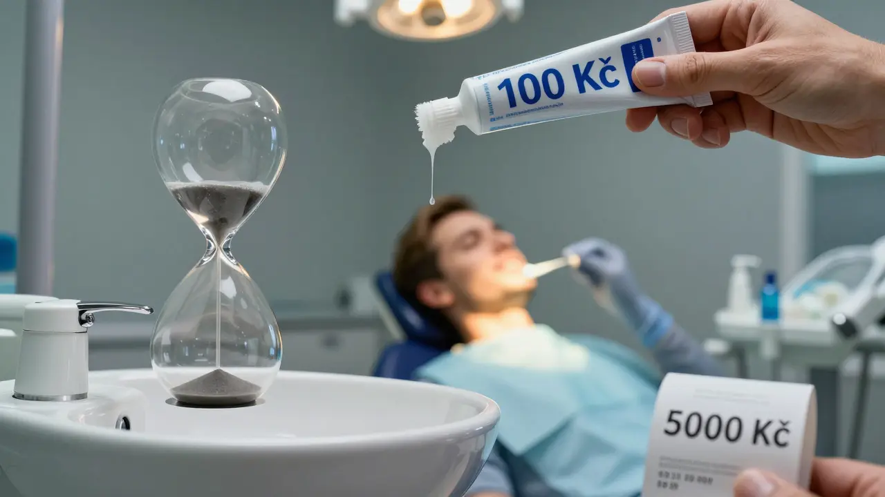 Přesný přehled: bělící pasta a profesionální bělení v kontrastu jako pomalý a rychlý proces.