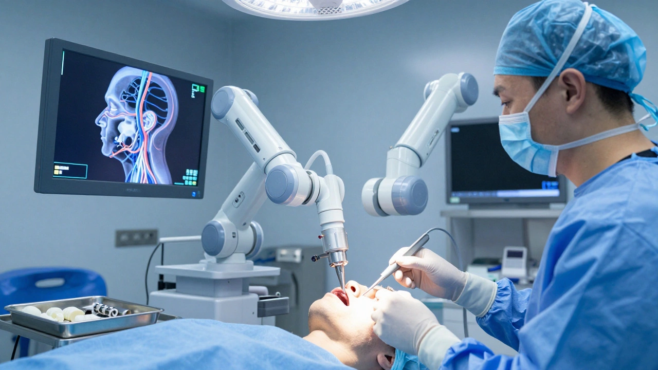 Robotický systém přesně vede chirurgický nástroj během operace čelisti.