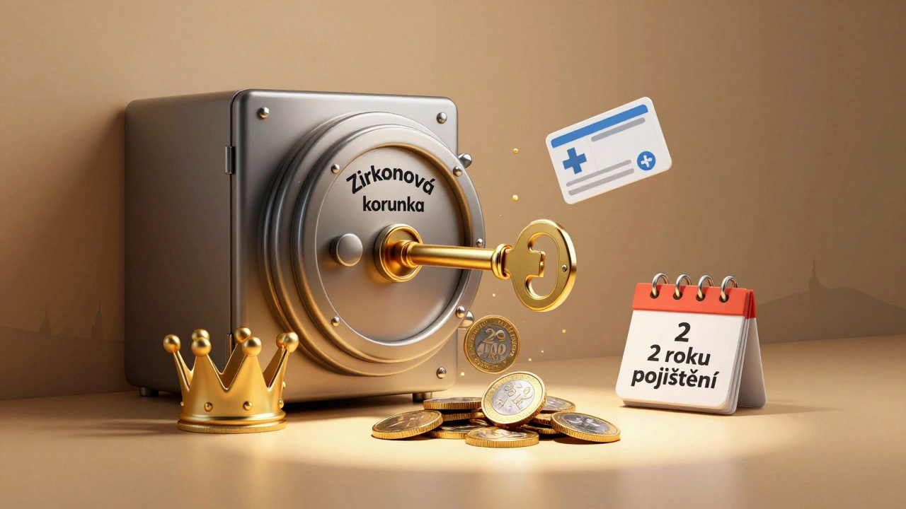 Zlatý klíč otevírá trezor s výplatou na zubní korunku a pojišťovací kartou.