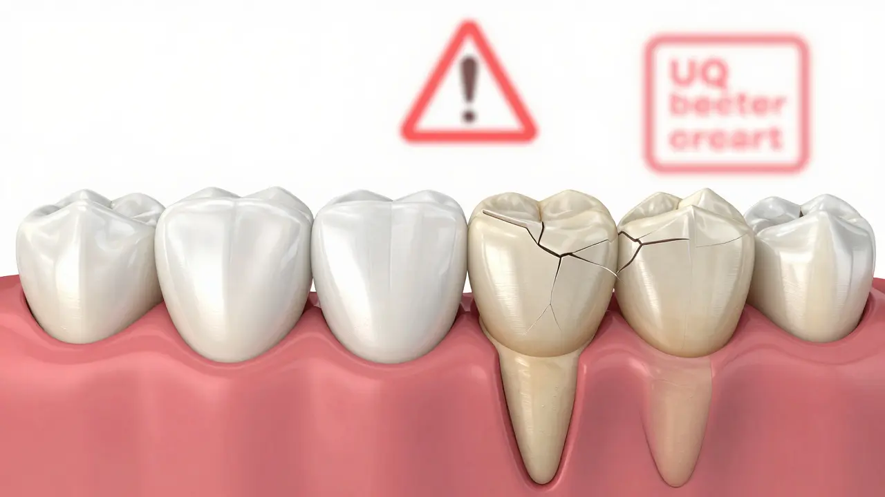 Porovnání zdravých a poškozených zubů po nevhodném bělení.