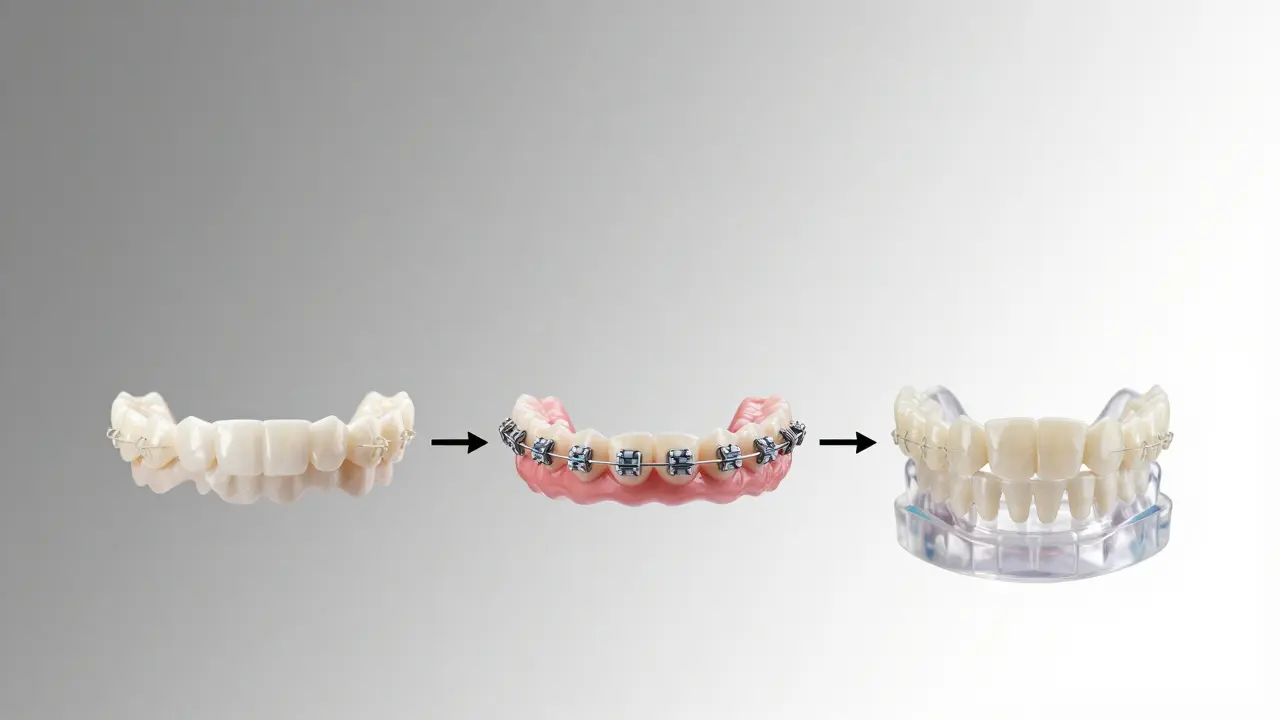 Vývoj od špatně rozmístěných zubů přes rovnátka k dokonalému úsměvu.