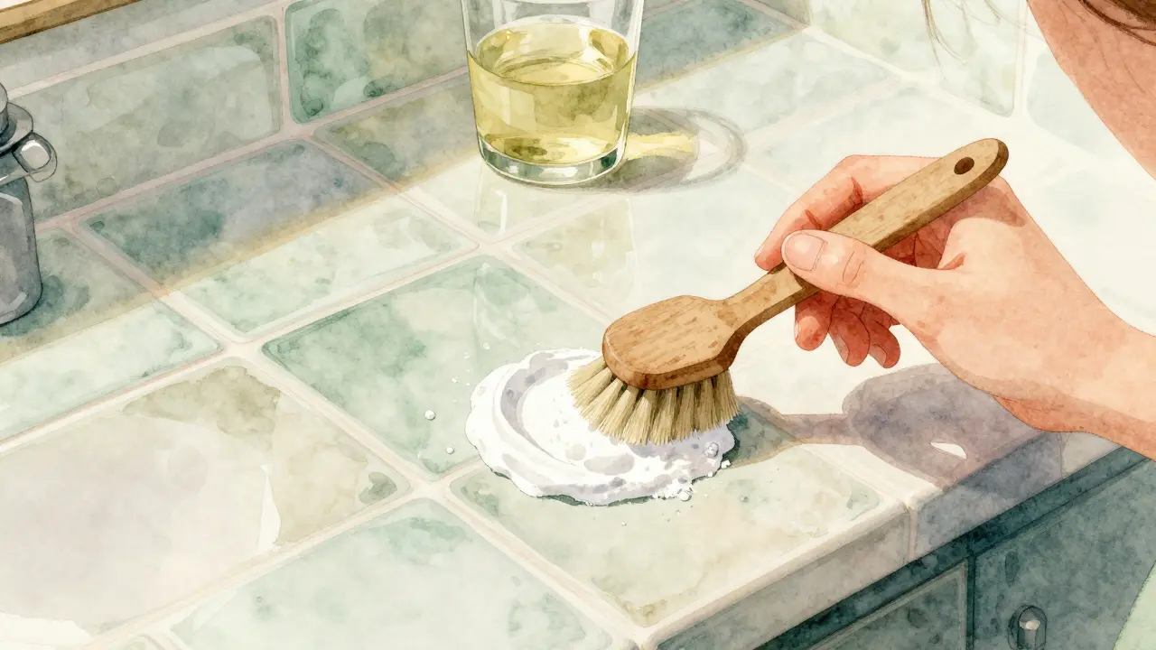 Aplikace sodové soli a octa na dlaždice