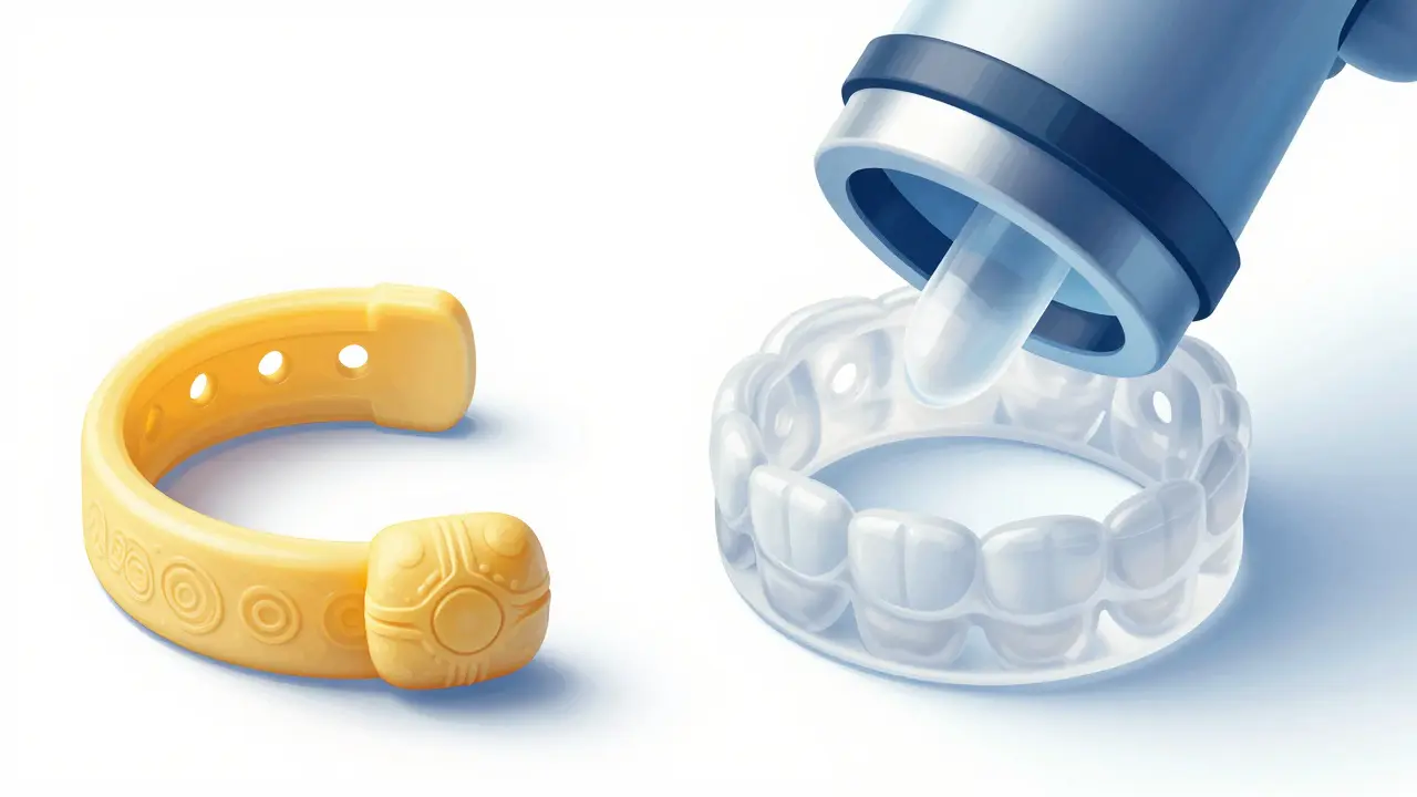 Latexové a silikonové gumičky detailně zobrazené vedle sebe.