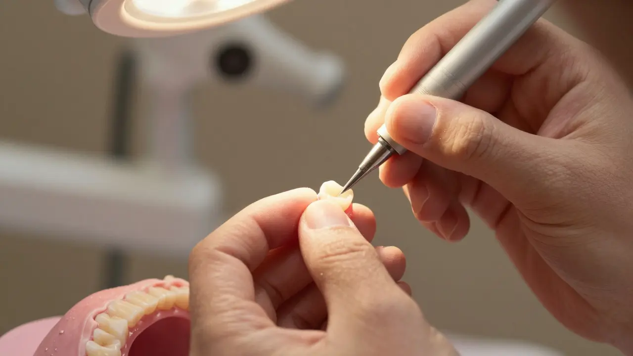 Aplikace vrstev kompozitu na zub během procedury