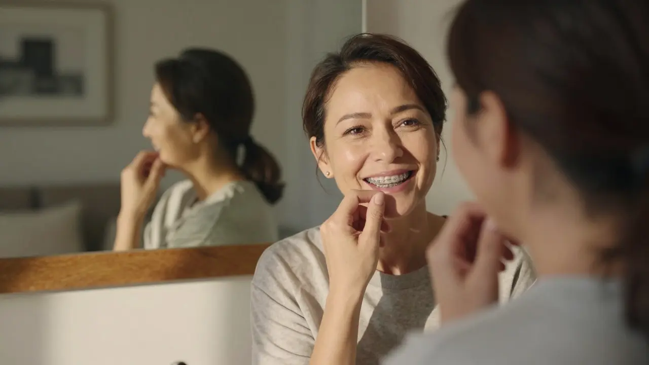 Dospělý muž se směje v domácím prostředí, jeho úsměv odhaluje přechod od nejistoty ke sebevědomí.