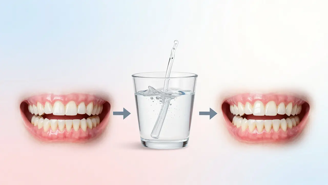 Timeline of gum healing after dental scaling, showing recovery from inflammation to healthy tissue.