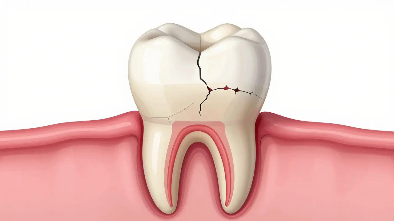 Anatomický průřez zubem ukazující poškození skloviny