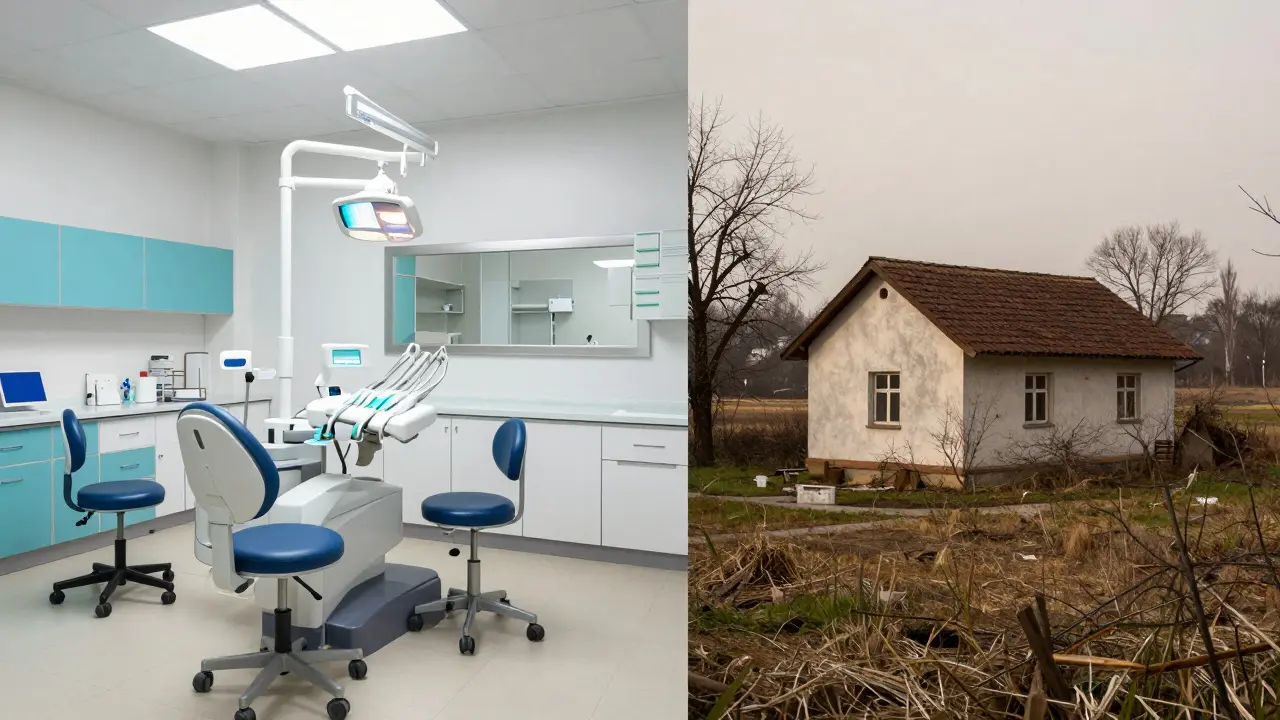 Kontrast mezi městskou a venkovskou zubní péčí v ČR