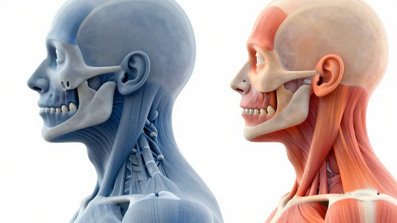 Anatomické znázornění vztahu mezi čelistí a bolestmi zad