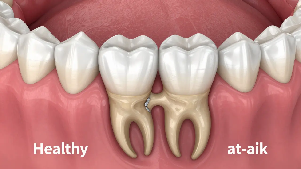 Anatomický řez zobrazující korunku a význam hygieny dásní