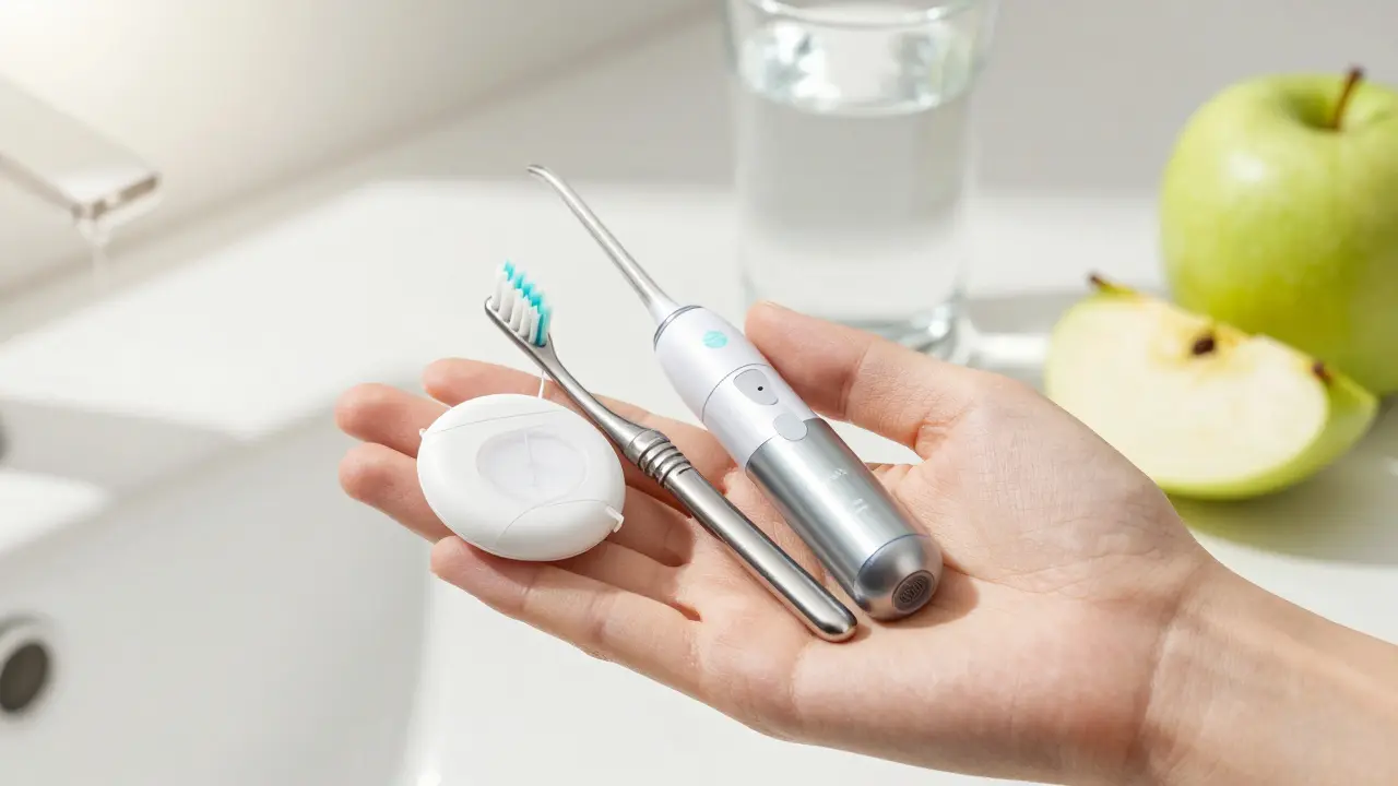 Nástroje pro mezizubní hygienu: nit, kartáček a irigátor