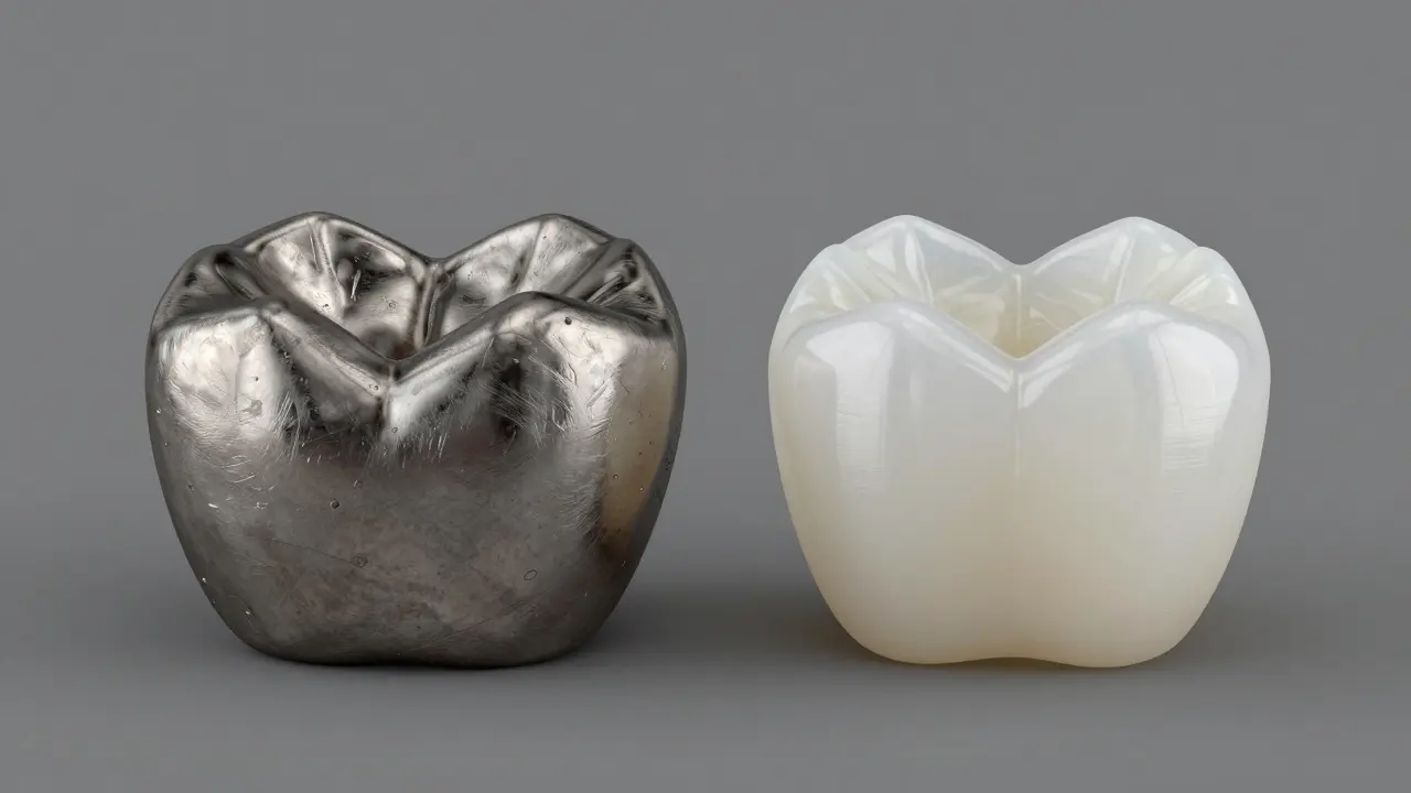 Srovnání kovové a porcelánové zubní korunky