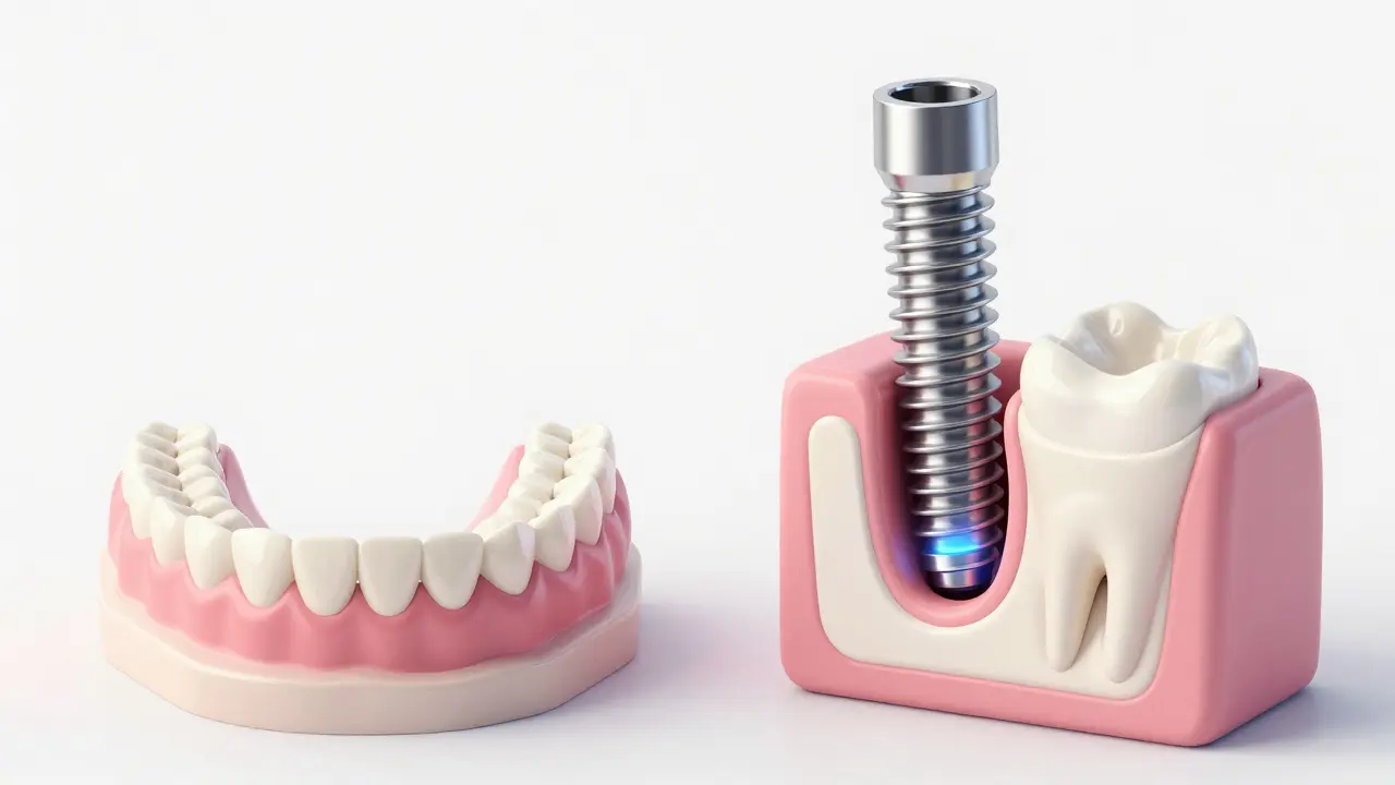 Srovnání volněnošné protézy a fixního implantátu v kosti