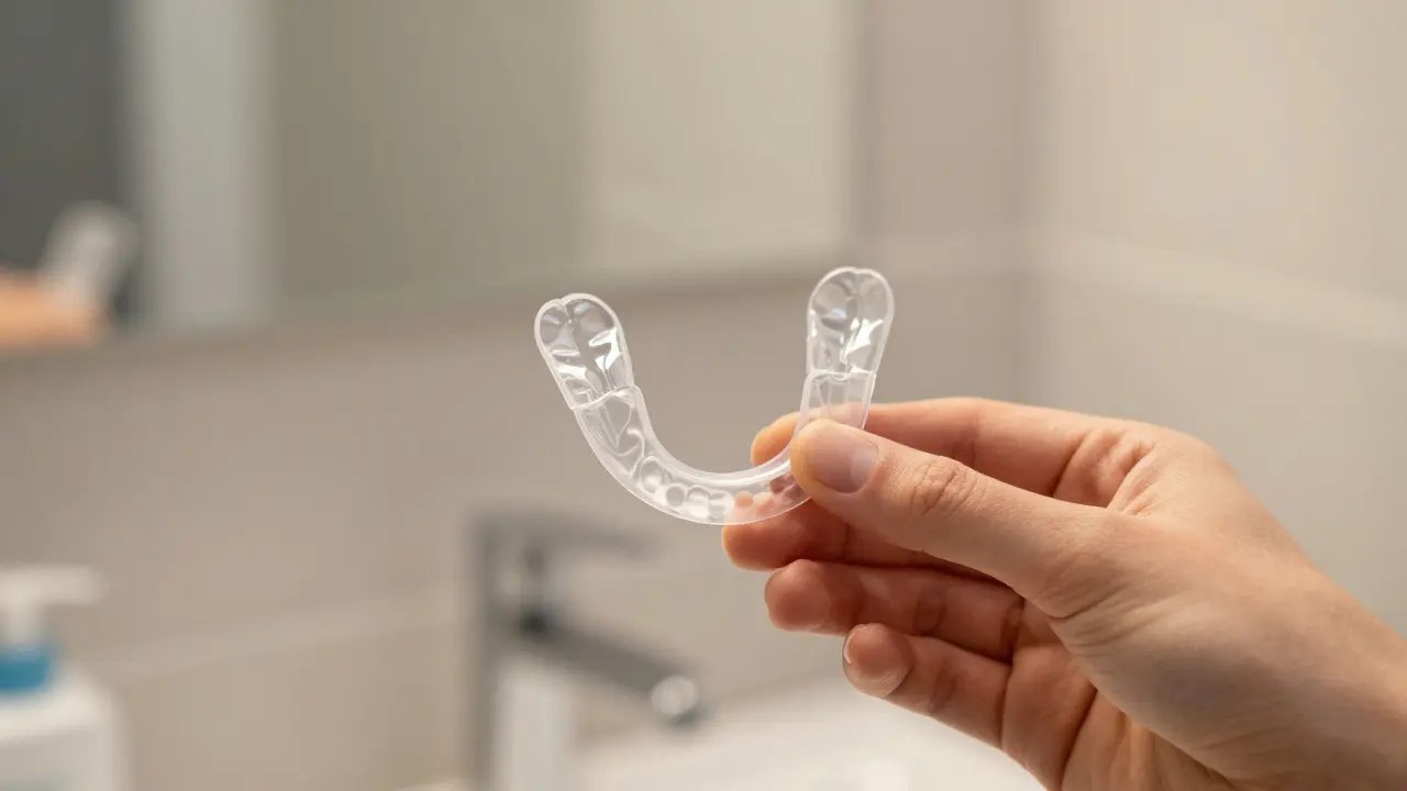 Průhledná ochranná nocní kapa chránící zuby před skřípaním