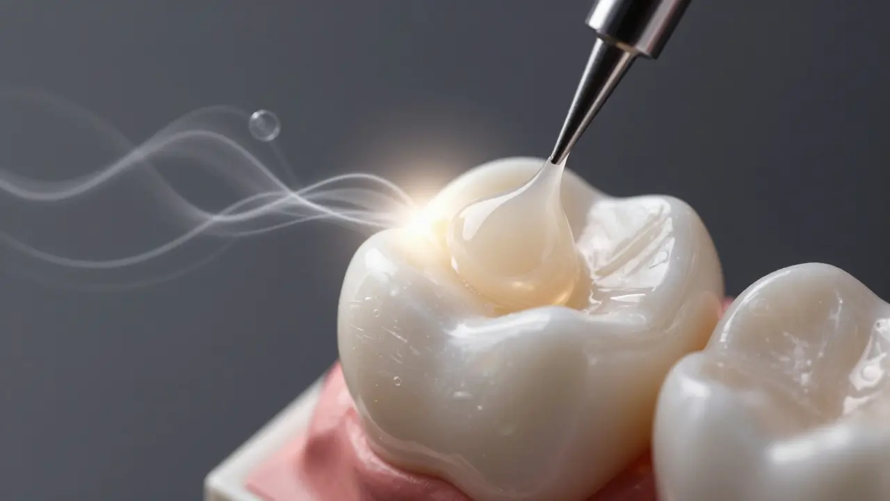 Skloionomerní plomba uvolňující fluoridy do zuba