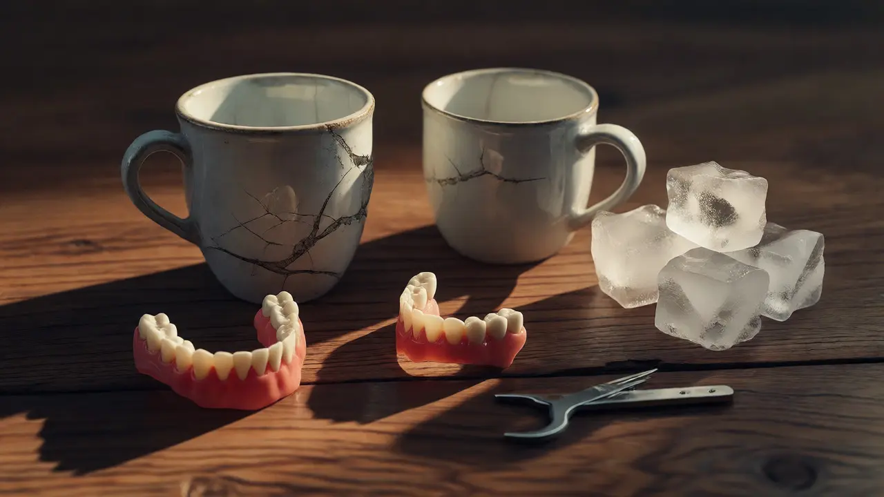 Křehká keramika, noční dlahu a hygienické pomůcky na stole