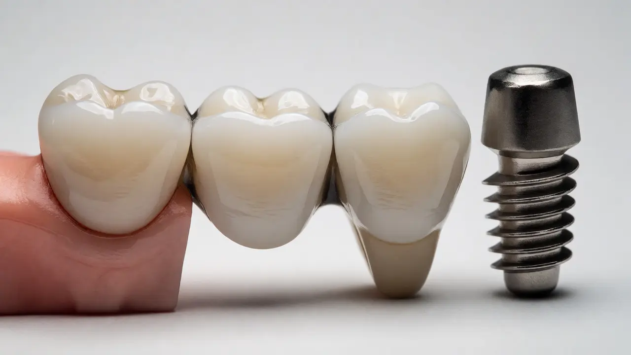 Porovnání cirkonové korunky, můstku a titanového implantátu
