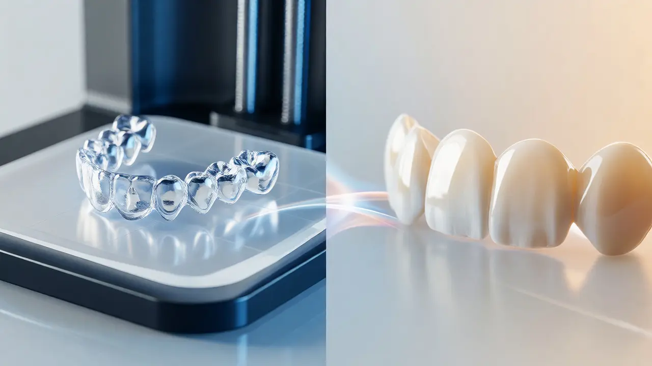 Porovnání digitálně tištěných rovnátek a hotových porcelánových fazet